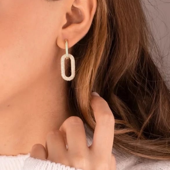 18k Gold Plate Sterling Silver Paper Clip Hoop Earrings - Picture 2 of 5